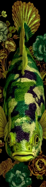 Free printable fish bookmark featuring green fish face